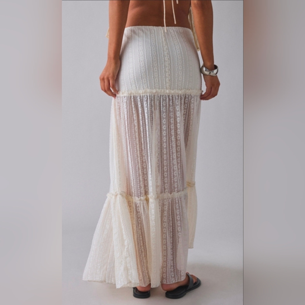 Kimchi Blue Cream Lace Tiered Semi-Sheer Maxi Skirt - Picture 2 of 5